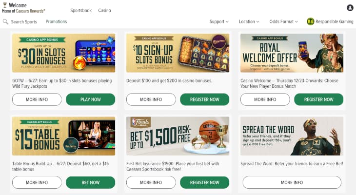 Caesars online casino promotions in NJ